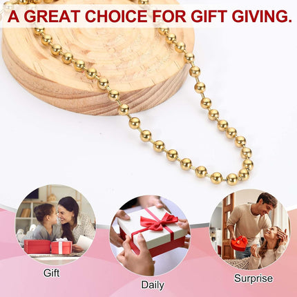 Silver-tone Beaded Chain Necklace, Titanium Steel Bead Ball Necklace Y2K Punk for Women Men Gift Gold 0.24 in x 18