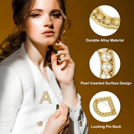 Letter Brooch Pins, Pearl Initial Alphabet Lapel Badges Pin with Jewelry Box for Women Men Girl Wife Suits -