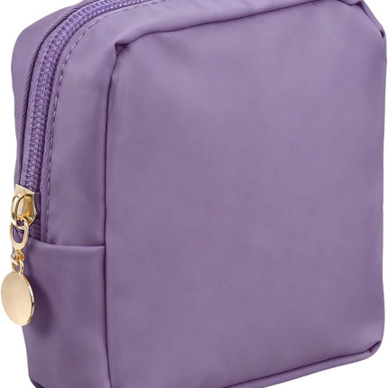 Polyester Makeup Bags, Square Small Cute Cosmetic Zipper Pouch Purse Reusable Storage Organizer Waterproof Travel Coin for Women Girls, Dark Purple -