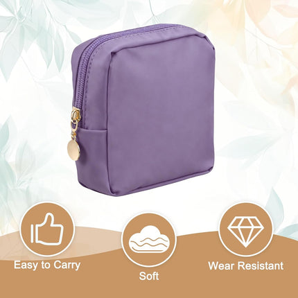 Polyester Makeup Bags, Square Small Cute Cosmetic Zipper Pouch Purse Reusable Storage Organizer Waterproof Travel Coin for Women Girls, Dark Purple -