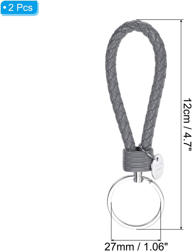 Braided Leather Keychain with Stainless Steel Key Ring Sleeves PU Woven Wristlet Lanyard Strap Fob Keyring – product detail