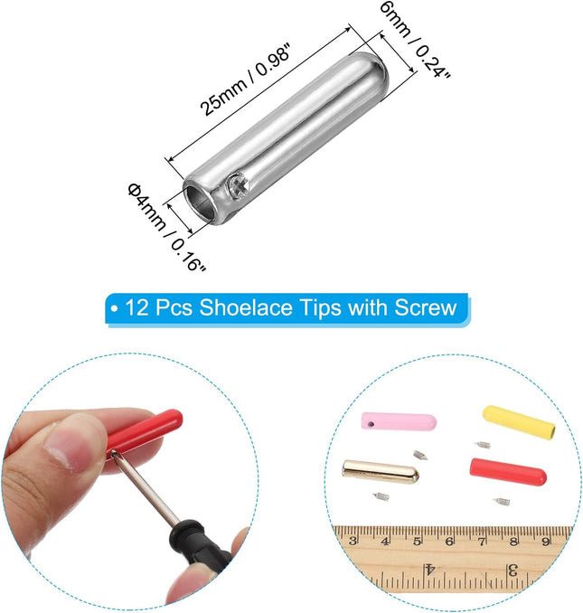 12 Pcs Shoelace Tips with Screw Alloy 25mm Cylindrical Aglets Shoes Lace Cords End Tip Cap Replacement – product detail