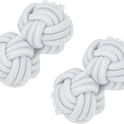 Silk Knot Cufflinks, Elastic Fabric Shirt Twist Dress Accessories Cuff Link for Men, Women, Business, Gift, Wedding White -
