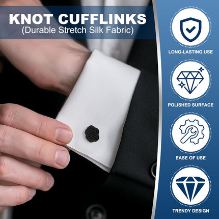Silk Knot Cufflinks, Elastic Fabric Shirt Twist Dress Accessories Cuff Link for Men, Women, Business, Gift, Wedding White -