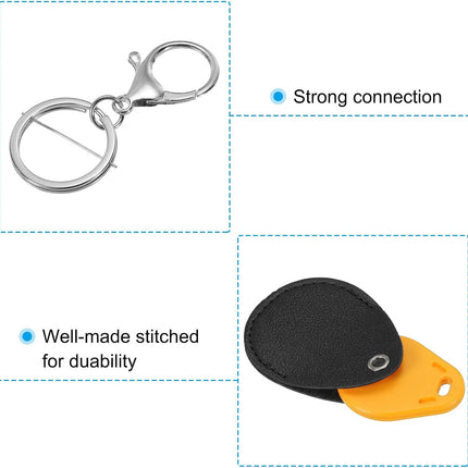 Leather Key Fob - PU Keychain Holder for Keys, ID Cards Black