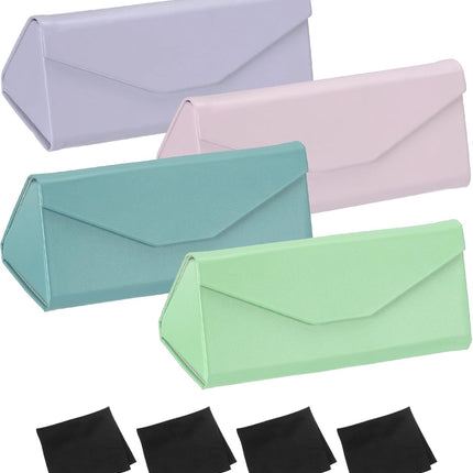 Foldable Glasses Case, Triangle Magnetic PU Leather Hard Eyeglass Cases for Women Man Airy Pastels -