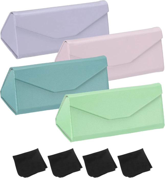 Foldable Glasses Case Triangle Magnetic PU Leather Hard Eyeglass Cases for Women Man Airy Pastels in Purple