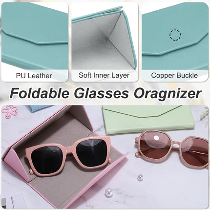 Foldable Glasses Case, Triangle Magnetic PU Leather Hard Eyeglass Cases for Women Man Airy Pastels -