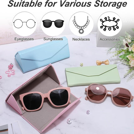 Foldable Glasses Case, Triangle Magnetic PU Leather Hard Eyeglass Cases for Women Man Airy Pastels -