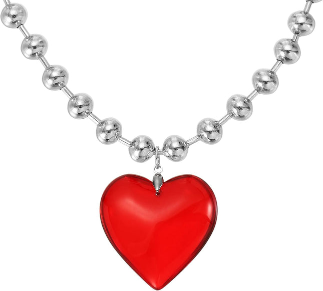 Glass Heart Shape Pendant Necklace Alloy Chain Love Charms Necklace Red V1259-DP01-A-5149