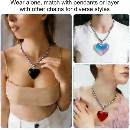 Glass Heart Shape Pendant Necklace, Alloy Chain Love Charms Necklace Red -