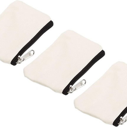 3" x 5" Coin Purse Pouch, 3 Pack Change Purses Small Organizer Bags with Zipper Canvas for Home, White -