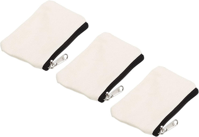 3 x 5 Coin Purse Pouch 3 Pack Change Purses Small Organizer Bags with Zipper Canvas for Home White