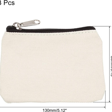 3" x 5" Coin Purse Pouch, 3 Pack Change Purses Small Organizer Bags with Zipper Canvas for Home, White -