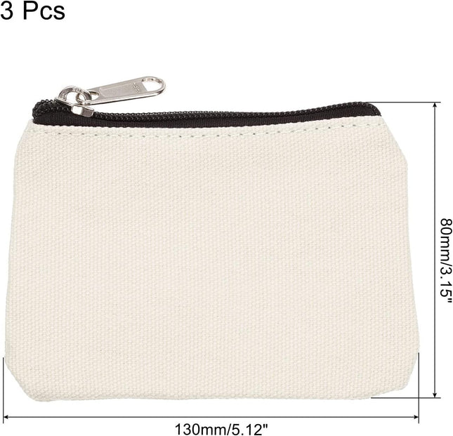 3 x 5 Coin Purse Pouch 3 Pack Change Purses Small Organizer Bags with Zipper Canvas for Home White – product detail