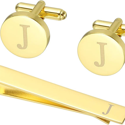 Cuff Links Mens, Initial Tie Clip and Cufflinks Set for Men Classic 26 Letters Business,Wedding -
