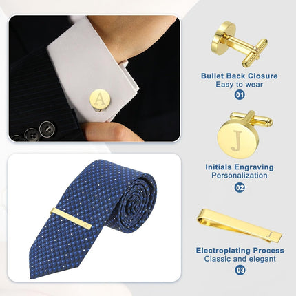 Cuff Links Mens, Initial Tie Clip and Cufflinks Set for Men Classic 26 Letters Business,Wedding -