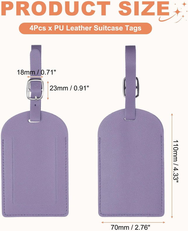 4Pcs Luggage Tags Colored Labels PU Leather Suitcase Tag with Stainless Steel Loop Privacy Cover – product detail