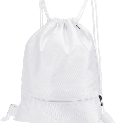 Drawstring Backpack Bag, Gym Bags String with Zip Pocket for Women Men, White -
