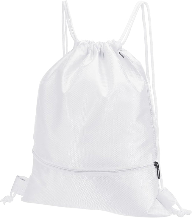 Drawstring Backpack Bag Gym Bags String with Zip Pocket for Women Men White V1259-DP01-A-5166