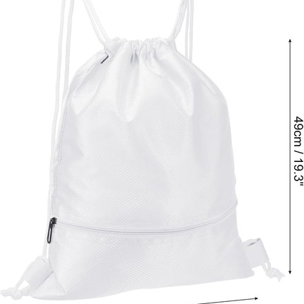 Drawstring Backpack Bag, Gym Bags String with Zip Pocket for Women Men, White -
