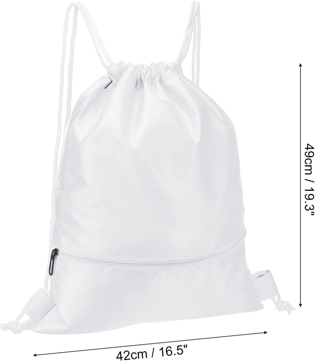 Drawstring Backpack Bag Gym Bags String with Zip Pocket for Women Men White – product detail