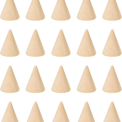 25x20mm Natural Wood Cone Ring Holder, 20 Pack Finger Jewelry Display Stand Organizer Unpainted Wooden Cones for DIY Craft Color