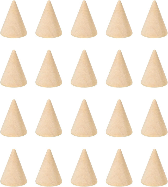 25x20mm Natural Wood Cone Ring Holder 20 Pack Finger Jewelry Display Stand Organizer Unpainted Wooden Cones