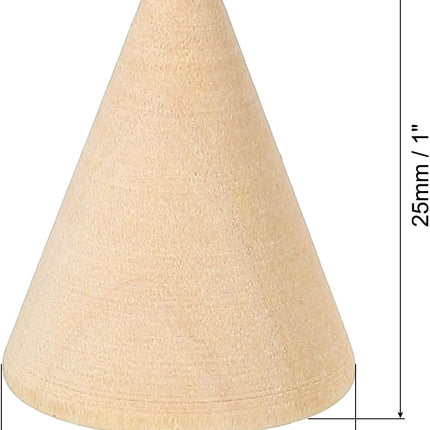 25x20mm Natural Wood Cone Ring Holder, 20 Pack Finger Jewelry Display Stand Organizer Unpainted Wooden Cones for DIY Craft Color