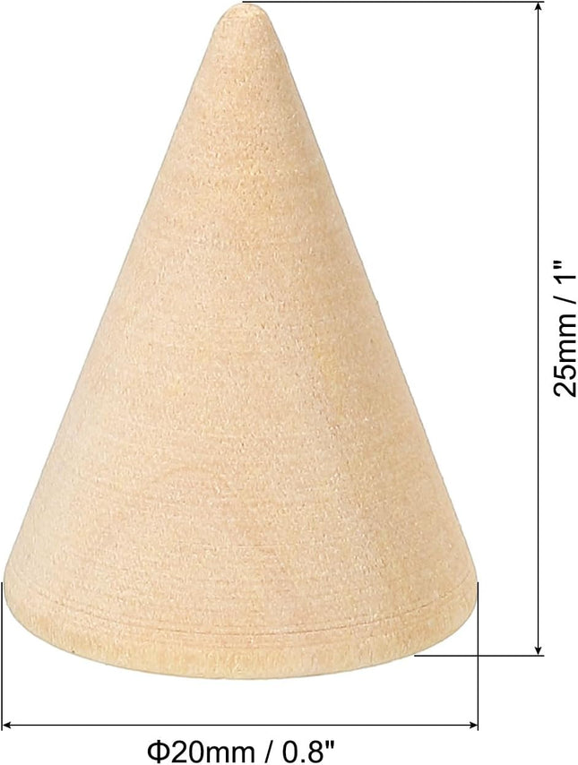 25x20mm Natural Wood Cone Ring Holder 20 Pack Finger Jewelry Display Stand Organizer Unpainted Wooden – product detail