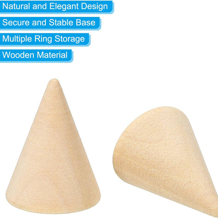25x20mm Natural Wood Cone Ring Holder, 20 Pack Finger Jewelry Display Stand Organizer Unpainted Wooden Cones for DIY Craft Color