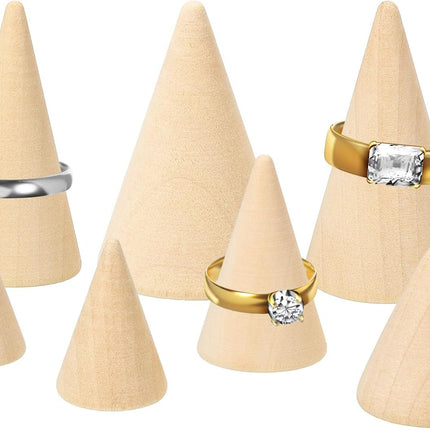 25x20mm Natural Wood Cone Ring Holder, 20 Pack Finger Jewelry Display Stand Organizer Unpainted Wooden Cones for DIY Craft Color