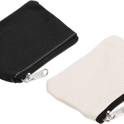 3" x 5" Coin Purse Pouch, 2 Pack Change Purses Small Organizer Bags with Zipper Canvas for Home, Black White -