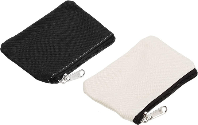 3 x 5 Coin Purse Pouch 2 Pack Change Purses Small Organizer Bags with Zipper Canvas for Home Black White