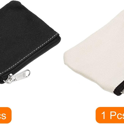 3" x 5" Coin Purse Pouch, 2 Pack Change Purses Small Organizer Bags with Zipper Canvas for Home, Black White -