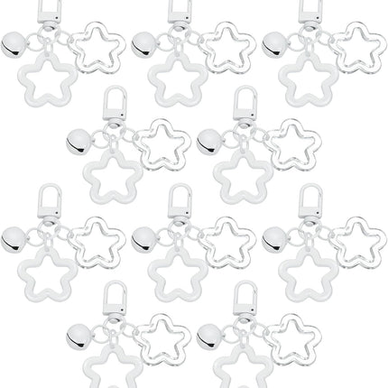 Star Keychain, Cute Keychain Charms Bulk Stars Bell Bag Key Ring for Women Leather Handbags White -