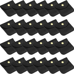 3x3 Inch Velvet Jewelry Pouches 24 Pcs Packaging Gift Bags with Snap Button for Bracelet Necklace Rings Watch Black