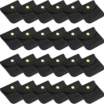3x3 Inch Velvet Jewelry Pouches, 24 Pcs Packaging Gift Bags with Snap Button for Bracelet Necklace Rings Watch, Black -