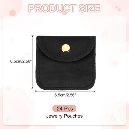 3x3 Inch Velvet Jewelry Pouches, 24 Pcs Packaging Gift Bags with Snap Button for Bracelet Necklace Rings Watch, Black -
