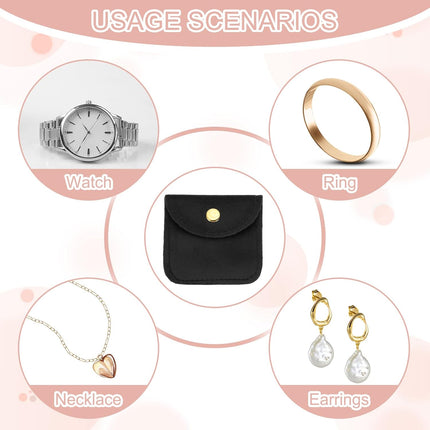 3x3 Inch Velvet Jewelry Pouches, 24 Pcs Packaging Gift Bags with Snap Button for Bracelet Necklace Rings Watch, Black -