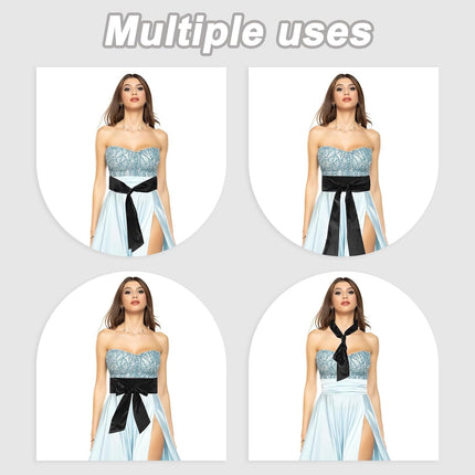 Satin Sash Belt Scarf, Wedding Party Bridal Blank Waist Belts Prom for Graduation Birthday Silver -