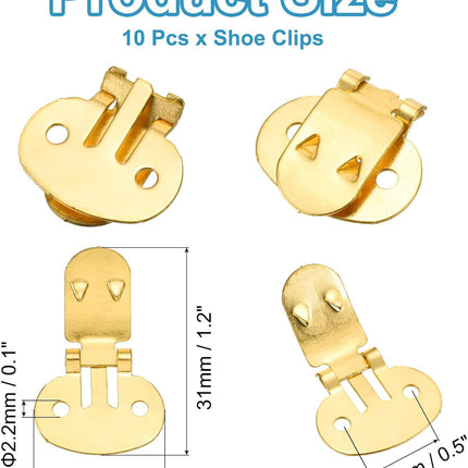 19mm x 31mm Shoe Clips, 10 Pcs Flat Blank Clips Supplies Embellishments for DIY Crafts Decoration Project Shoes Gold