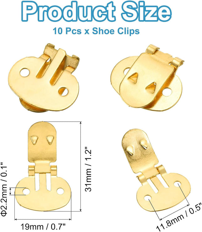 19mm x 31mm Shoe Clips 10 Pcs Flat Blank Clips Supplies Embellishments for DIY Crafts Decoration Project Shoes Gold