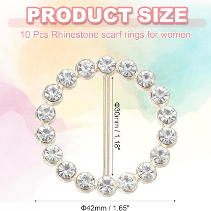 Silk Scarf Ring Clip Bling Rhinestone T-Shirt Clips Tie Waist Knotted Buckle Rings Metal Circle Buckles for Women Fashion Scarves Hat Decor Wrap Holders White -