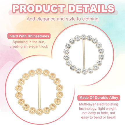 Silk Scarf Ring Clip Bling Rhinestone T-Shirt Clips Tie Waist Knotted Buckle Rings Metal Circle Buckles for Women Fashion Scarves Hat Decor Wrap Holders White -