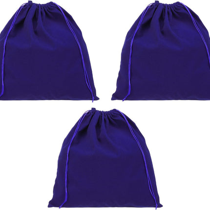 Large Velvet Bags With Drawstrings, 3 Pack 14 x Inch Hair Dryer Bag Treat Dust Hotel Storage for Travel Luggage Packing, Deep Blue -