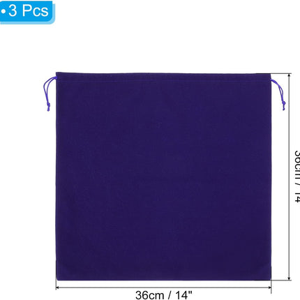 Large Velvet Bags With Drawstrings, 3 Pack 14 x Inch Hair Dryer Bag Treat Dust Hotel Storage for Travel Luggage Packing, Deep Blue -