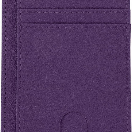 Minimalist Slim Wallet, Leather Front Pocket RFID Blocking Wallet Credit Card Holder Money Clip with ID Window for Men & Women, Dark Purple -