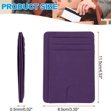 Minimalist Slim Wallet, Leather Front Pocket RFID Blocking Wallet Credit Card Holder Money Clip with ID Window for Men & Women, Dark Purple -