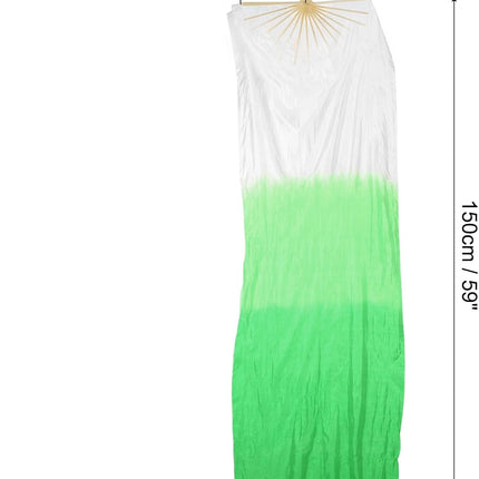 16 Fan Belly Dance Silk Veil 59", 1 Pair (Left+Right) Women Long Folding Wood for Performance, White Green 59"